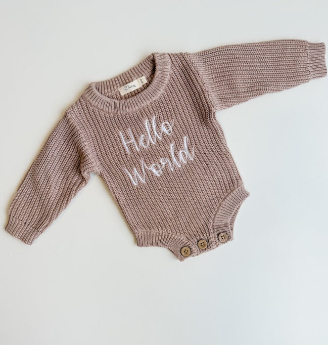 Hello World Romper + Bow Gift Set by The Honey and Bro Co. - Front View