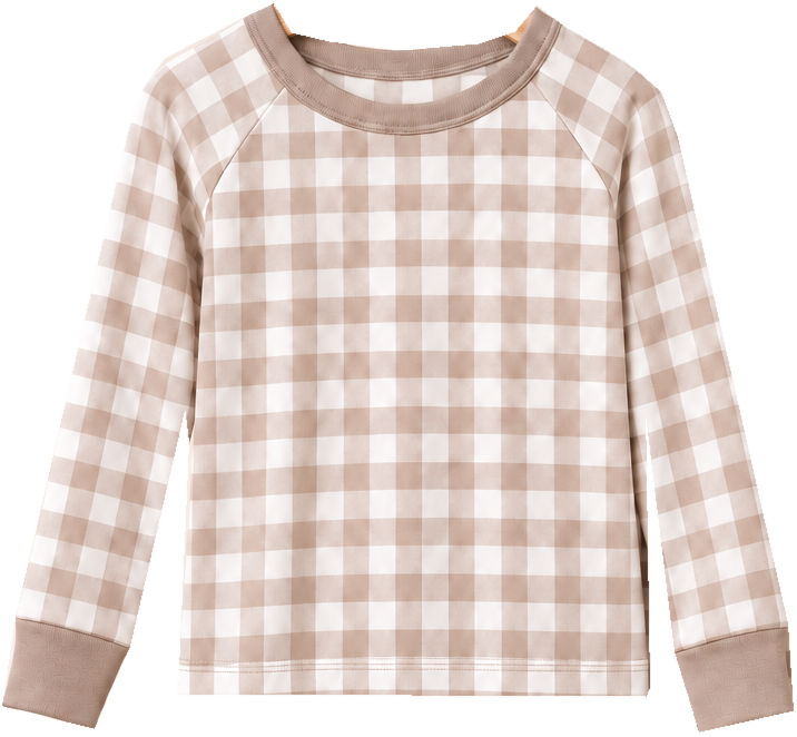 Mocha Gingham cream and taupe checked long-sleeve pajama top
